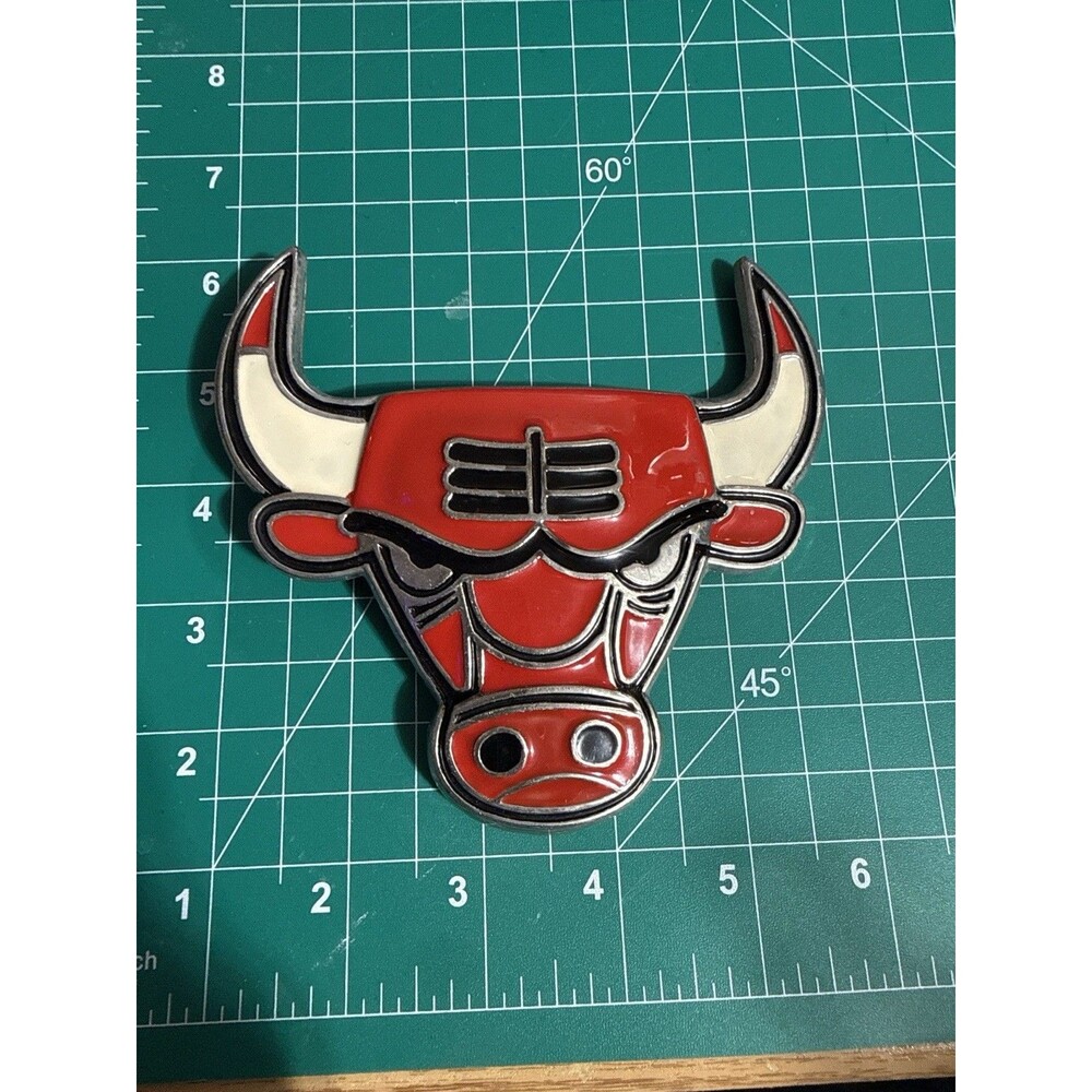 Vintage Chicago Bulls Enamel Belt Buckle Red Black Metal NBA Jordan Era Piece!
